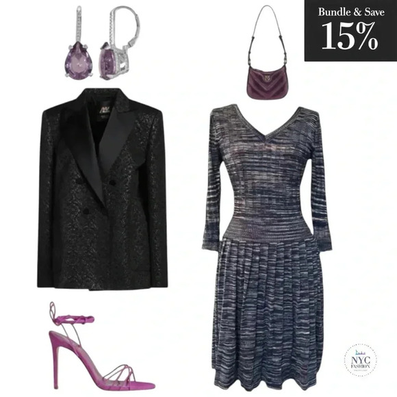 050 Just Taylor | NWOT Purple Teal Multicolor Knit Fit & Flare Dress (Size S) - Picture 4 of 9